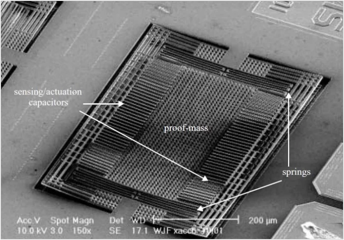 CMOS MEMS 加速度計(jì)的掃描電子顯微照片 (SEM)